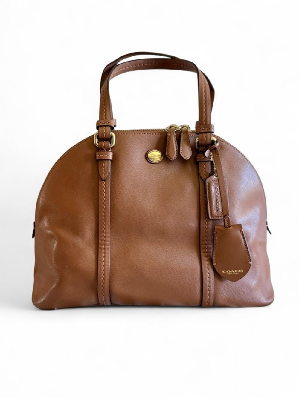 Coach Cognac Leather Dome Satchel with Gold Hardware Peyton